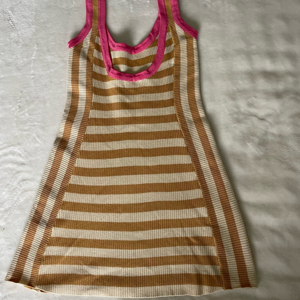 Striped Knit Mini Dress with Pink Trim - Picture 10 of 12
